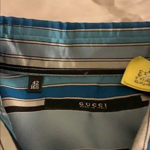 Multi blue stripe Gucci silk shirt 16.5